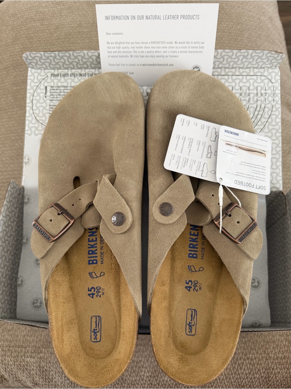 Birkenstock Boston Soft
Footbed Suede Leather Clogs
Taupe Shoes Size EU45